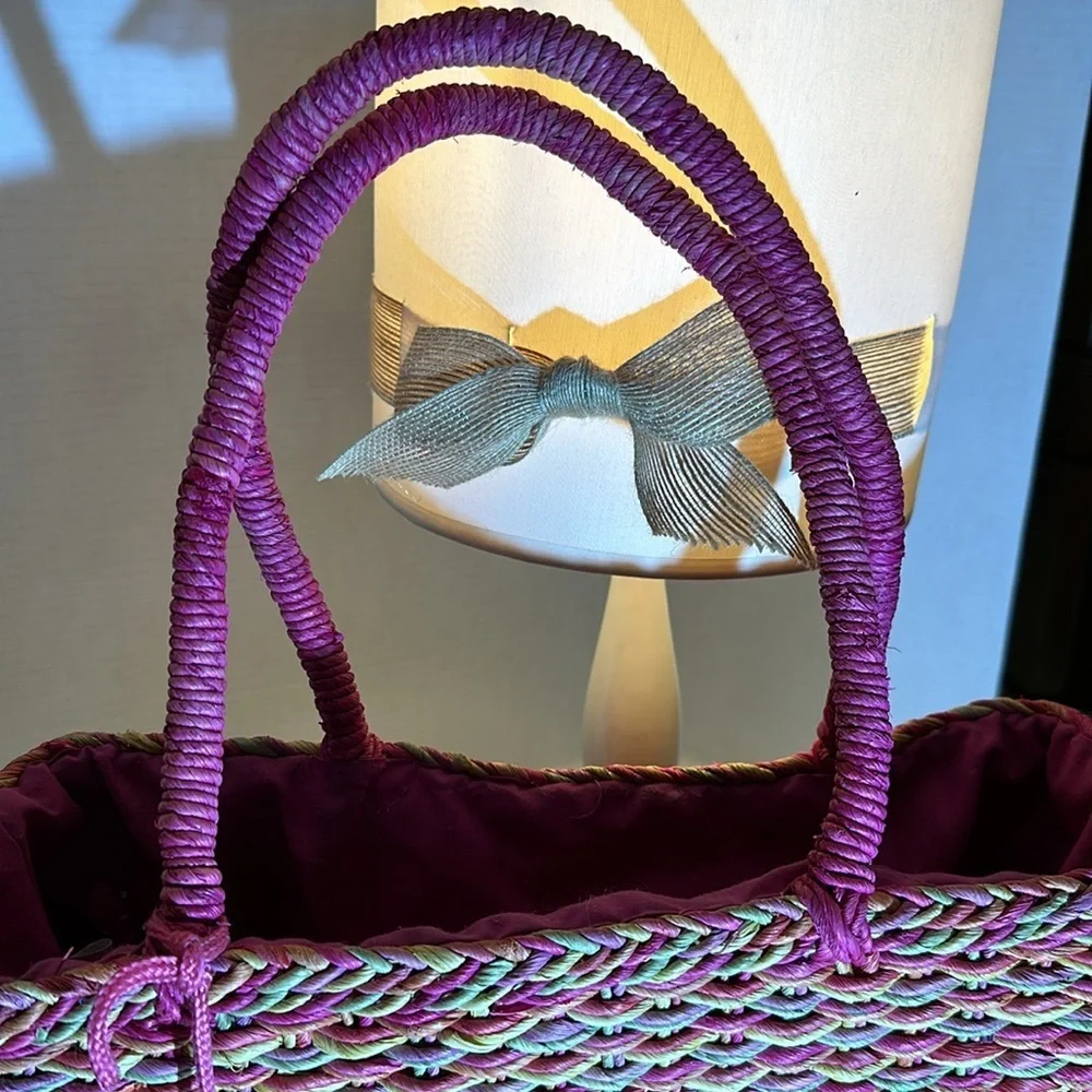 Vintage straw bag orange, green, pink, purple (make an original Easter basket) - Picture 6 of 10